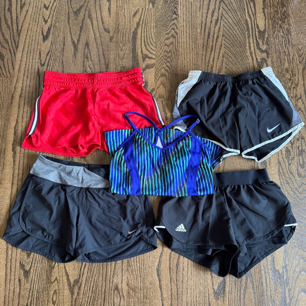 Nike Adidas Lot of 4 Running Shorts Fila Bra Tank Size XS Black Sports Athlete